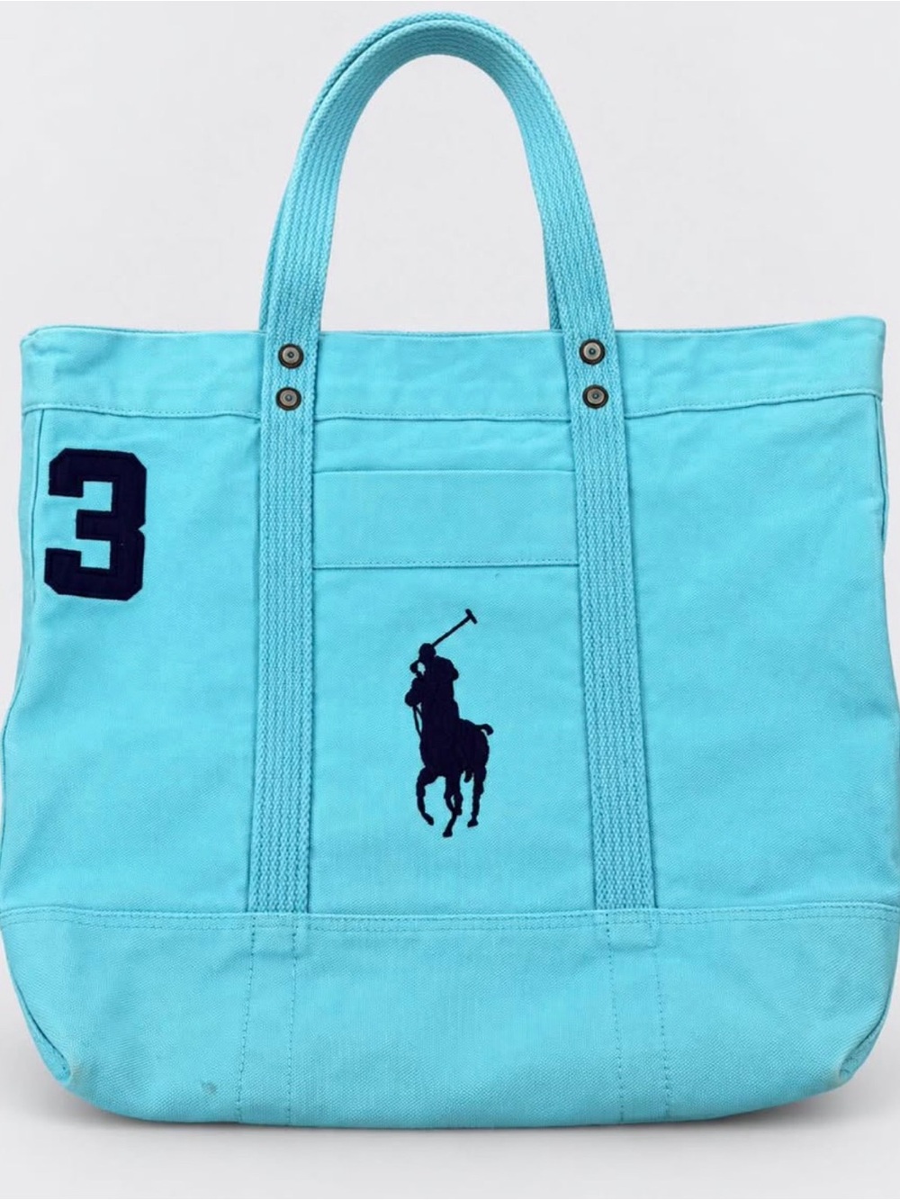 Polo by Ralph Lauren Turquoise Canvas Tote with Navy Logo